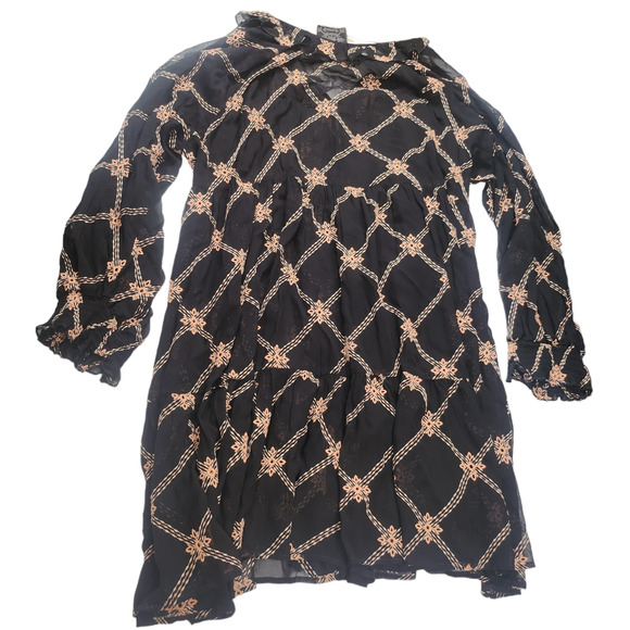 Johnny Was Dress XL Black Orange Sheer Embroidered Mock Neck Ruffle Button NEW - Picture 3 of 12